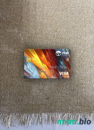 South Africa First National bank (FNB) visa karta elektronowa wygląd fotograficzny skan PSD + zdjęcie